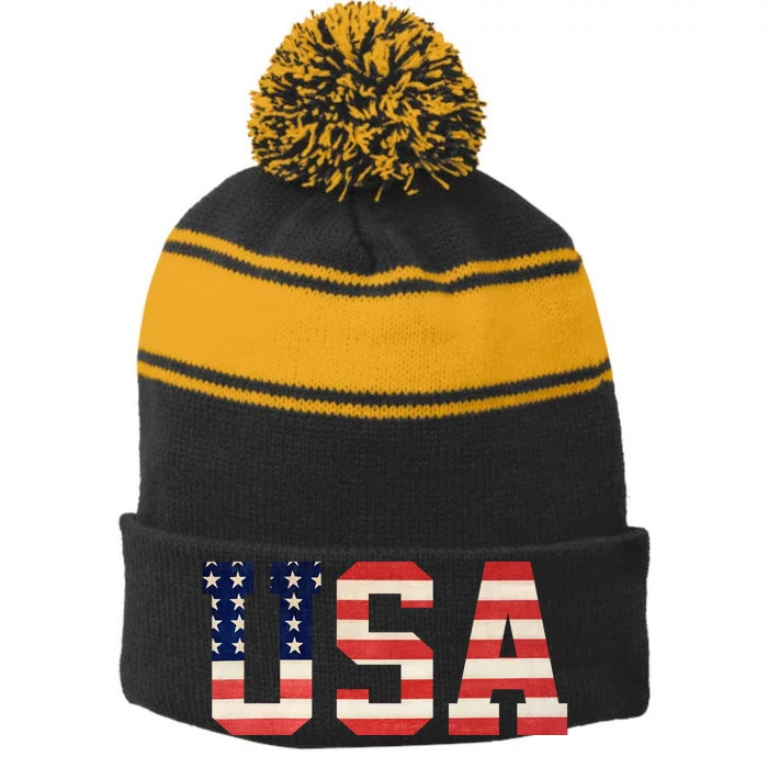 Usa American Pride Festive Stripe Pom Pom Beanie