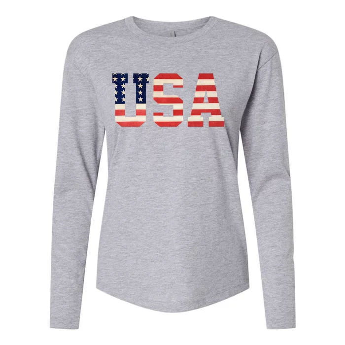 Usa American Pride Festive Womens Cotton Relaxed Long Sleeve T-Shirt