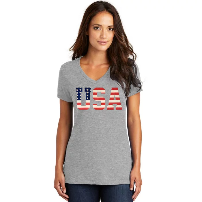 Usa American Pride Festive Women's V-Neck T-Shirt