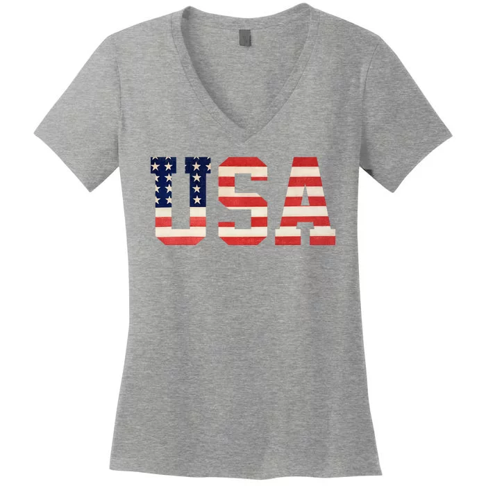 Usa American Pride Festive Women's V-Neck T-Shirt