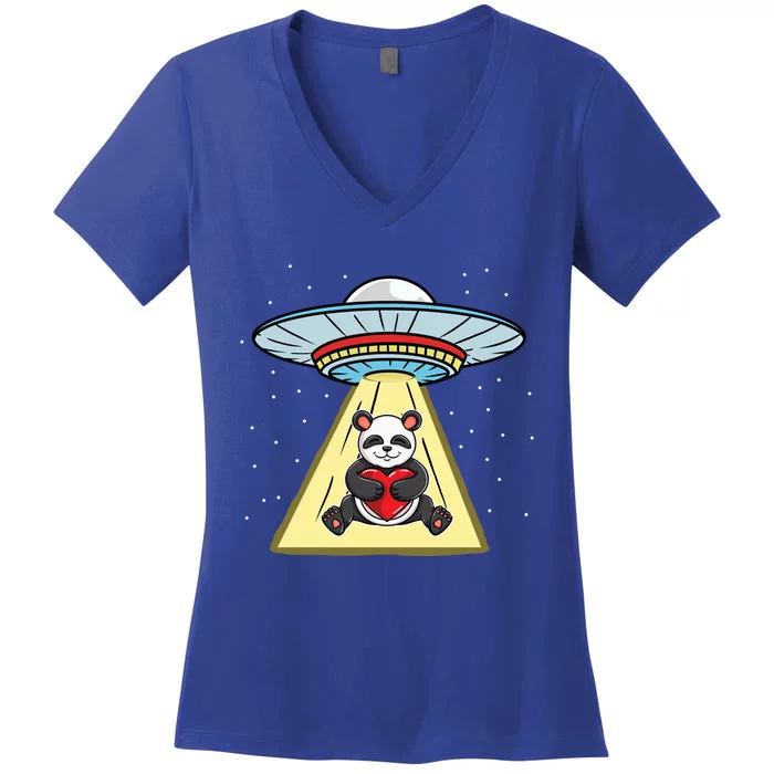 Ufo Abduction Panda Valentines Day Gift Women's V-Neck T-Shirt