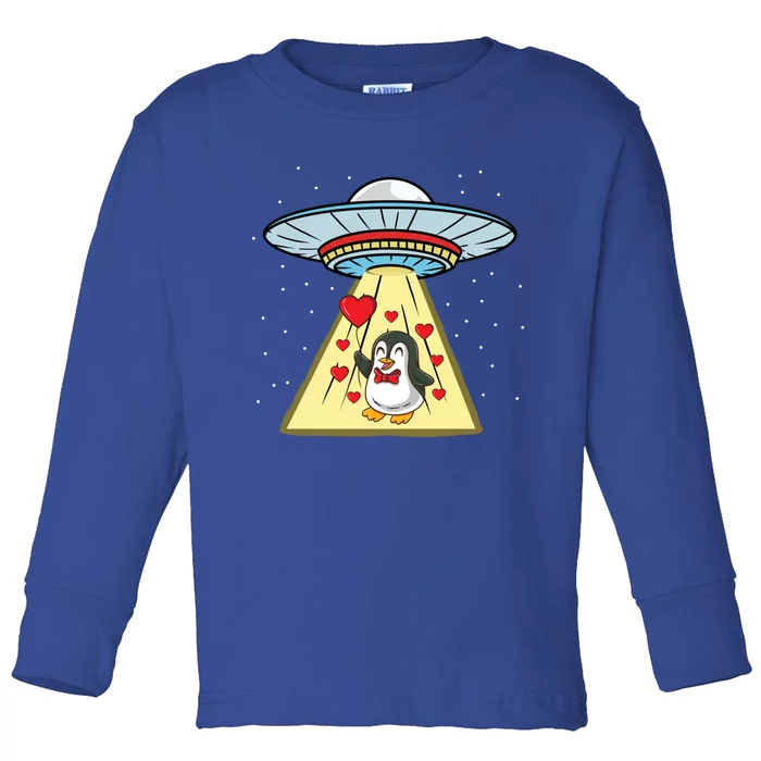 Ufo Abduction Penguin Valentines Day Cute Gift Toddler Long Sleeve Shirt