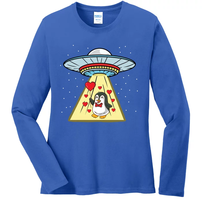 Ufo Abduction Penguin Valentines Day Cute Gift Ladies Long Sleeve Shirt