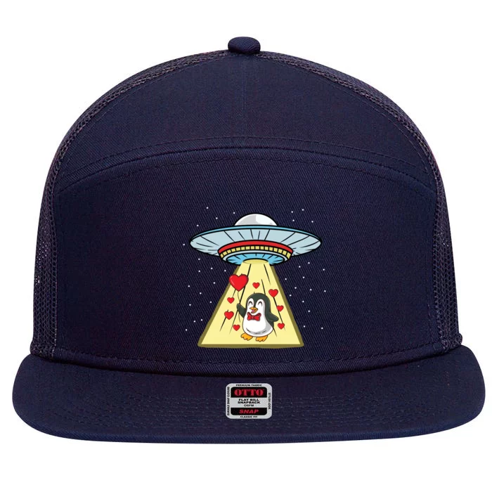 Ufo Abduction Penguin Valentines Day Cute Gift 7 Panel Mesh Trucker Snapback Hat