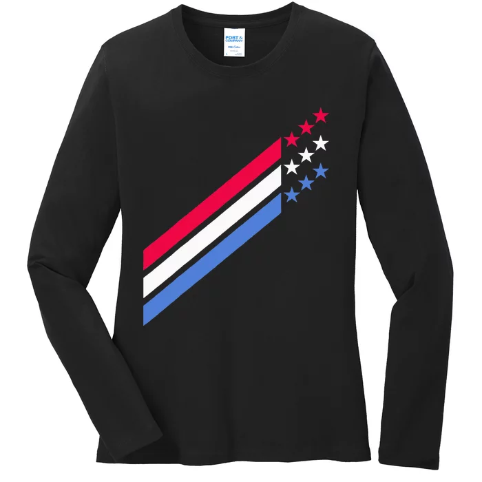 Usa American Patriotic Red White Blue Stars & Stripes Sports Ladies Long Sleeve Shirt