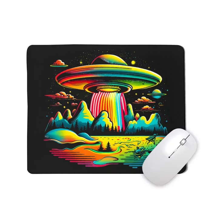 UFO Alien Retro Bright Mountain Lake Camping Visitor Mousepad