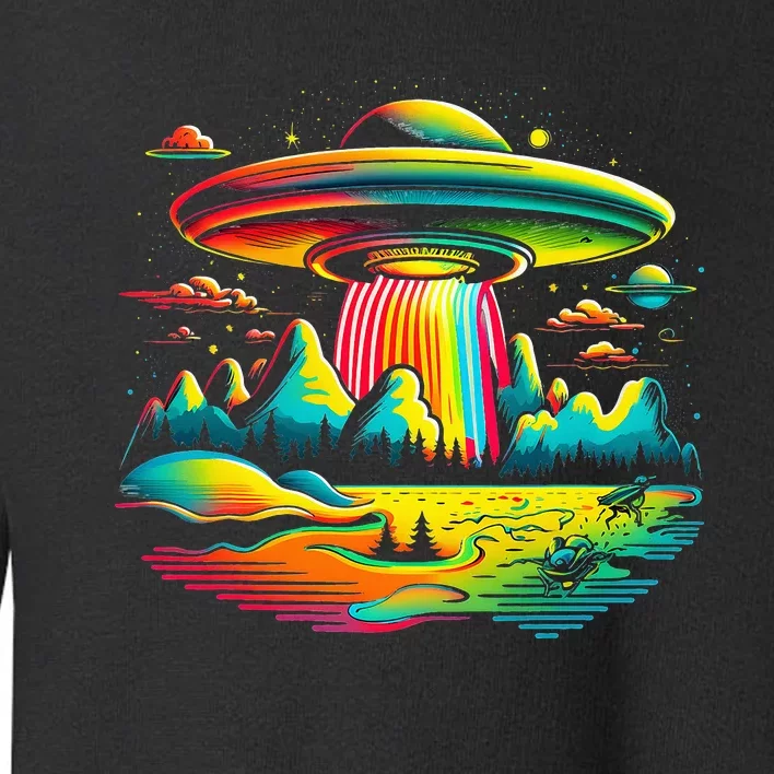 UFO Alien Retro Bright Mountain Lake Camping Visitor Toddler Sweatshirt