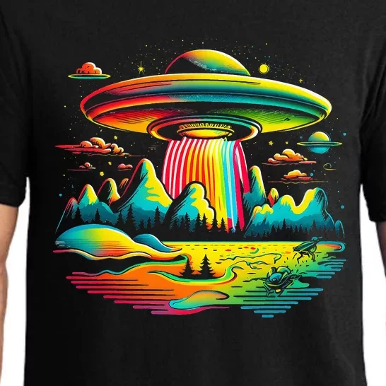 UFO Alien Retro Bright Mountain Lake Camping Visitor Pajama Set