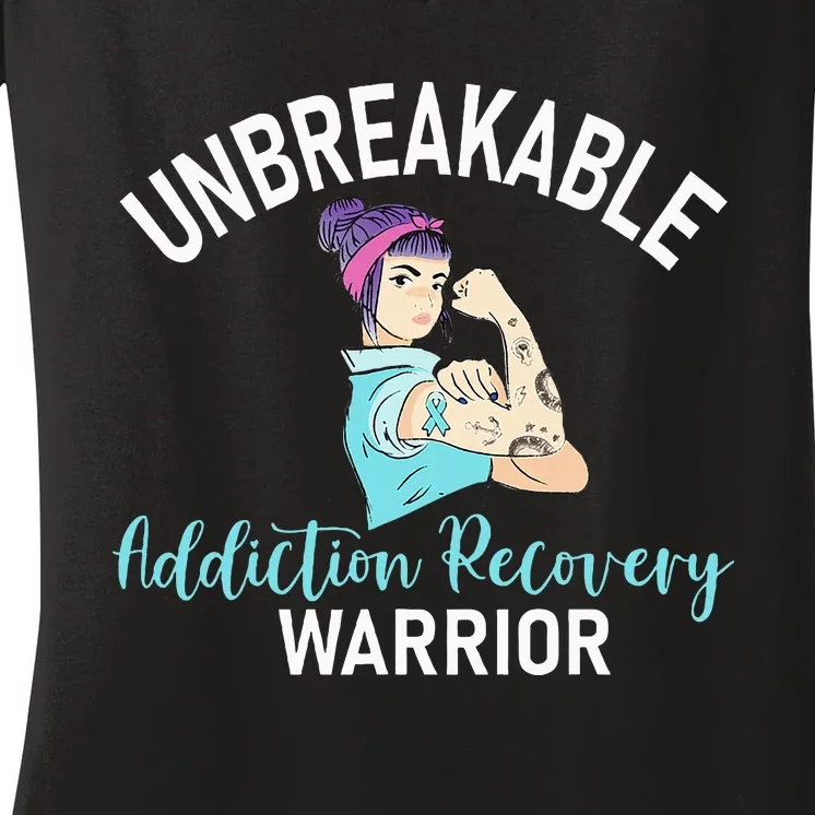 Unbreakable Addiction Recovery Warrior Aa Sober Gifts Women Women's V-Neck T-Shirt