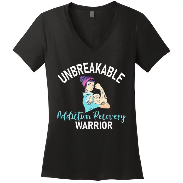 Unbreakable Addiction Recovery Warrior Aa Sober Gifts Women Women's V-Neck T-Shirt