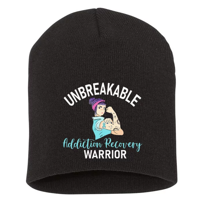 Unbreakable Addiction Recovery Warrior Aa Sober Gifts Women Short Acrylic Beanie