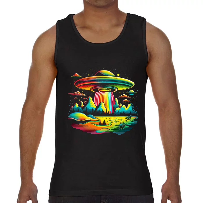 UFO Alien Retro Bright Mountain Lake Camping Visitor Comfort Colors® Tank Top