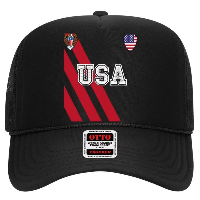 Usa America Soccer Jersey Red Blue Football Ball Travel High Crown Mesh Trucker Hat