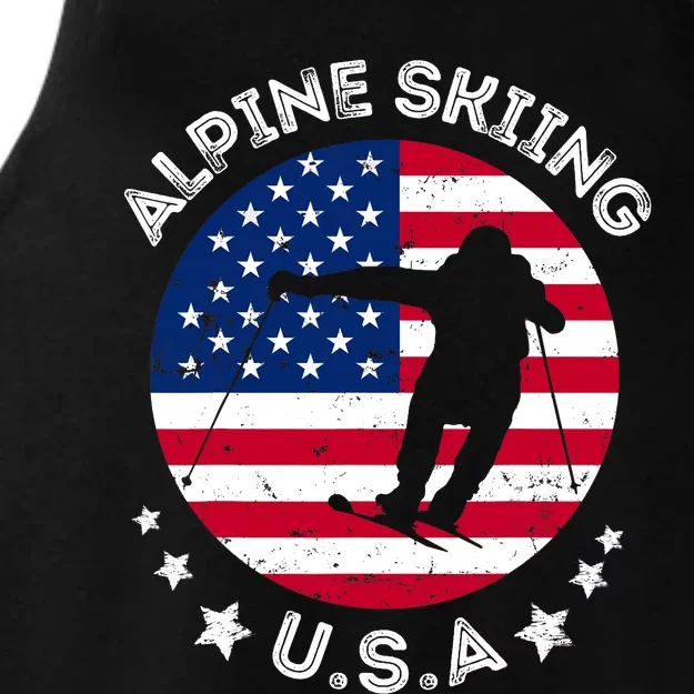 USA Alpine Skiing Team Retro Support USA Downhill Skiing Ladies Tri-Blend Wicking Tank