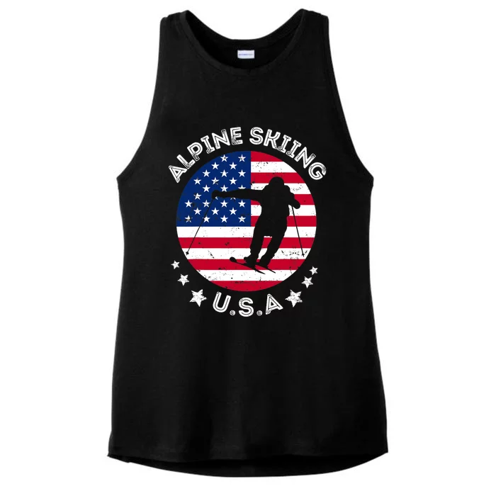 USA Alpine Skiing Team Retro Support USA Downhill Skiing Ladies Tri-Blend Wicking Tank