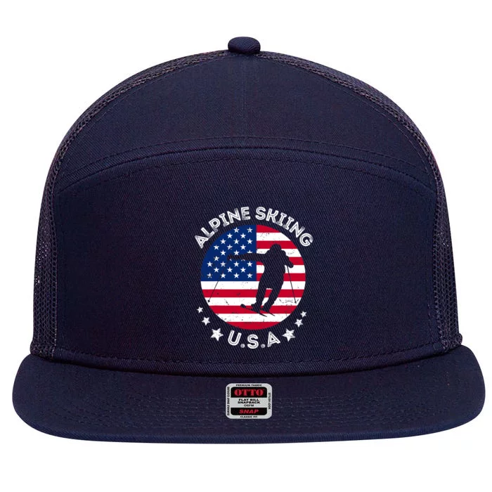 USA Alpine Skiing Team Retro Support USA Downhill Skiing 7 Panel Mesh Trucker Snapback Hat