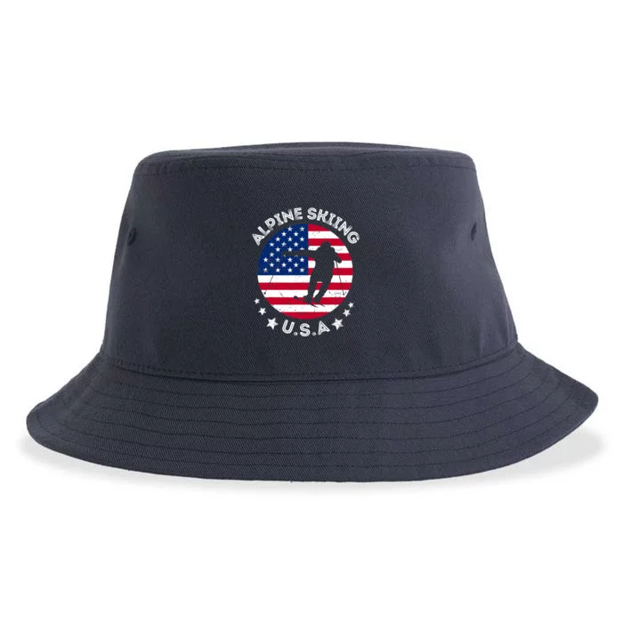 USA Alpine Skiing Team Retro Support USA Downhill Skiing Sustainable Bucket Hat