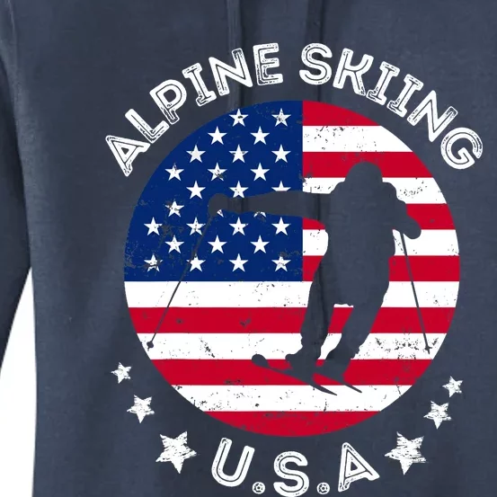 USA Alpine Skiing Team Retro Support USA Downhill Skiing Women's Pullover Hoodie