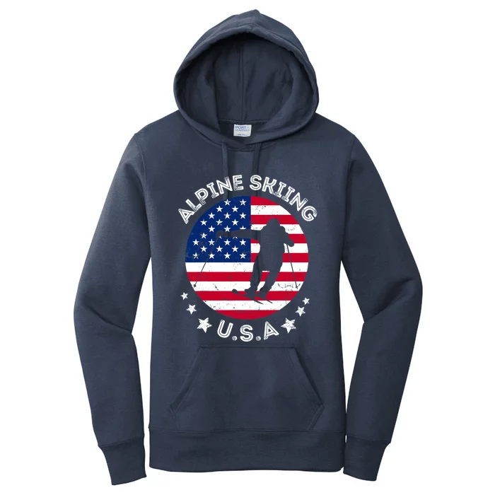 USA Alpine Skiing Team Retro Support USA Downhill Skiing Women's Pullover Hoodie