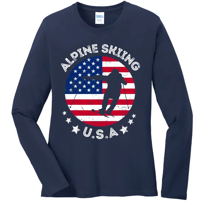 USA Alpine Skiing Team Retro Support USA Downhill Skiing Ladies Long Sleeve Shirt