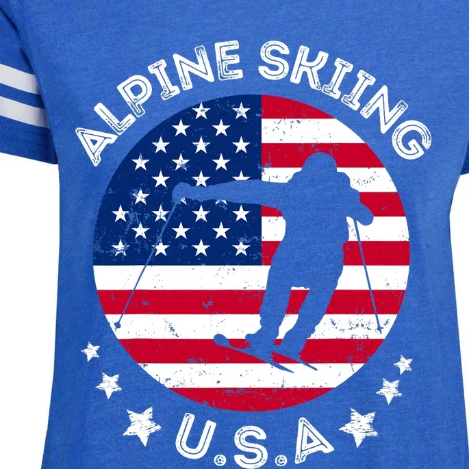 USA Alpine Skiing Team Retro Support USA Downhill Skiing Enza Ladies Jersey Football T-Shirt