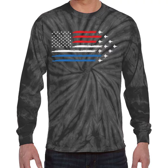 USAF Air Show American Flag 4th Of July Tie-Dye Long Sleeve Shirt