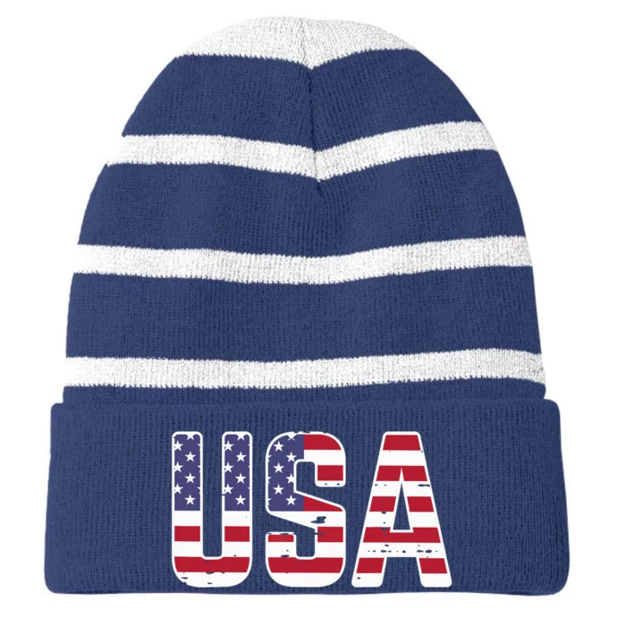 USA America Soccer Boys Girls Striped Beanie with Solid Band