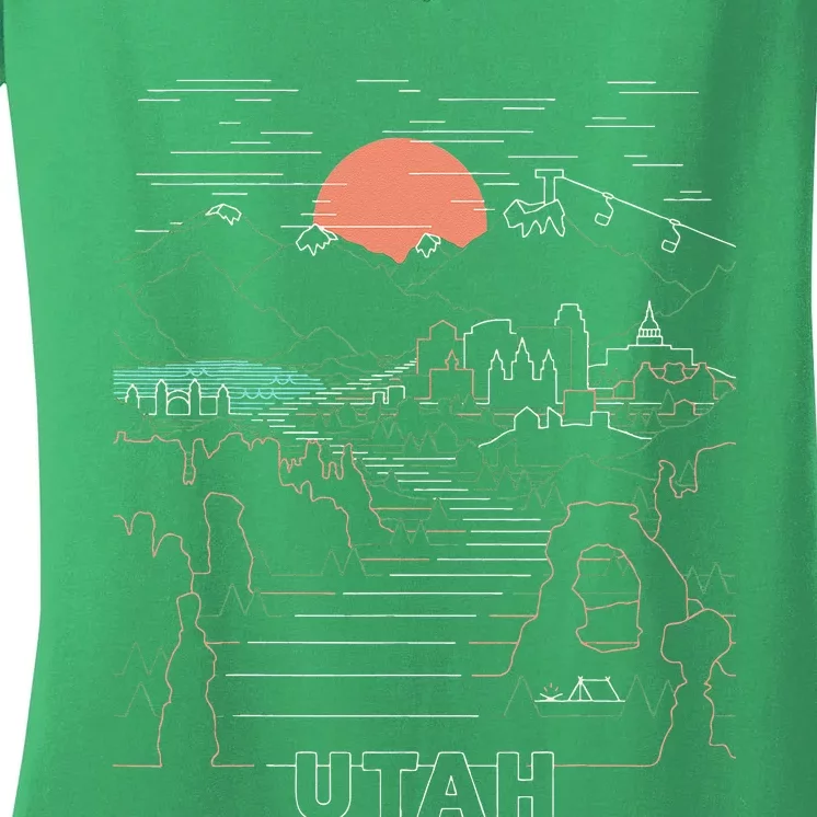 Utah Art Salt Lake City UT Delicate Arch Bryce And Zion Women's V-Neck T-Shirt