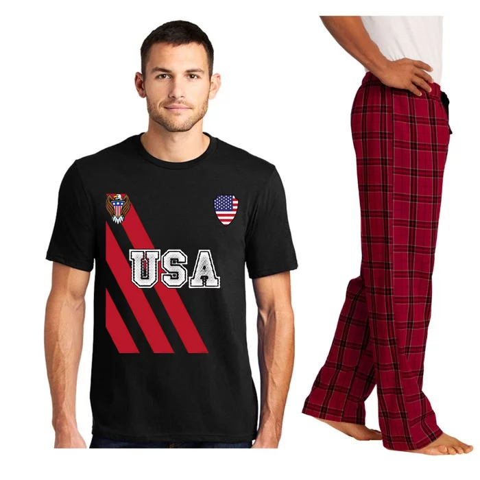 Usa America Soccer Jersey Red Blue Football Ball Travel Pajama Set