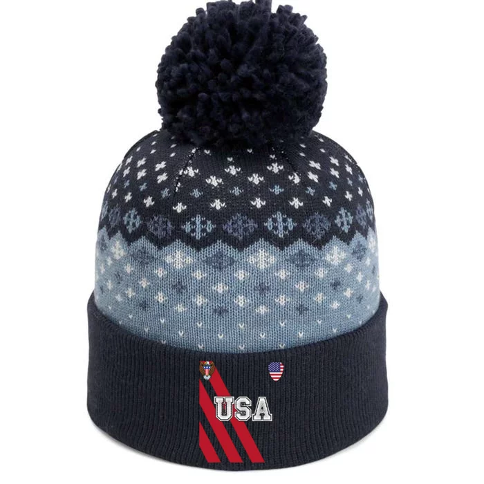 Usa America Soccer Jersey Red Blue Football Ball Travel The Baniff Cuffed Pom Beanie