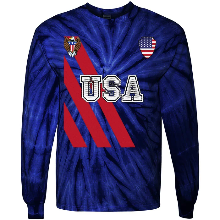 Usa America Soccer Jersey Red Blue Football Ball Travel Tie-Dye Long Sleeve Shirt