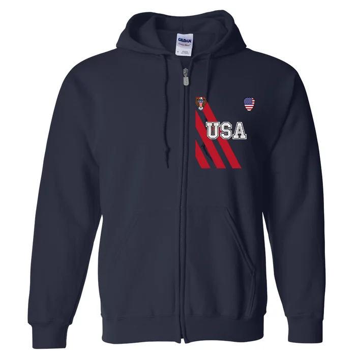 Usa America Soccer Jersey Red Blue Football Ball Travel Full Zip Hoodie