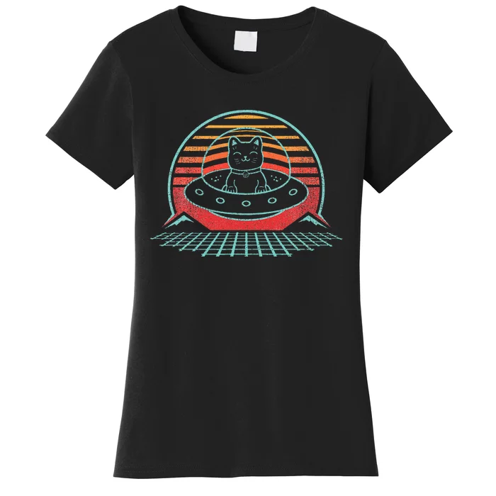 UFO Anime Space Cat Alien Retro Vintage 80s Style Women's T-Shirt