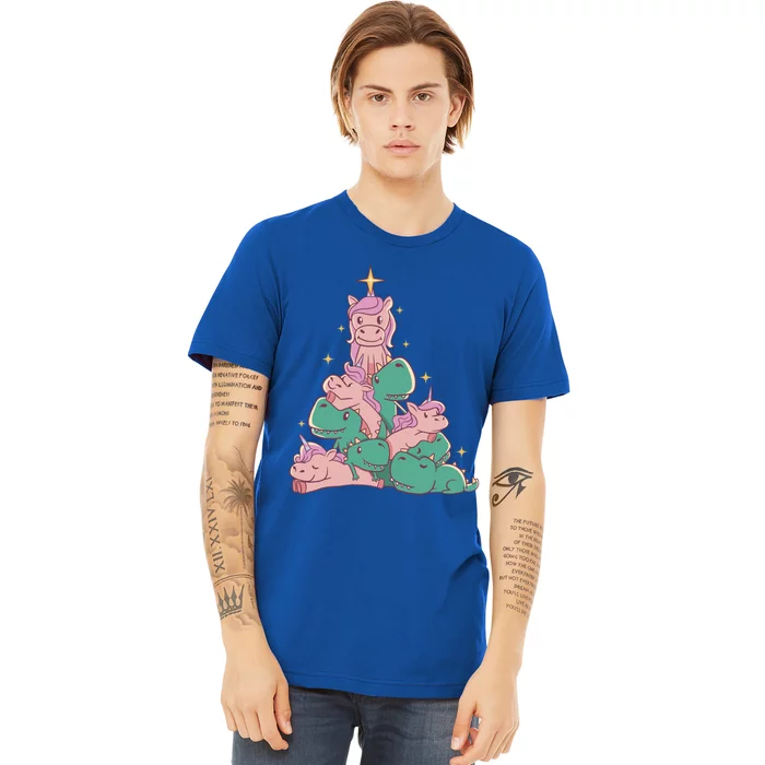 Unicorns And Tyrannosaurus Rex Tree Dinosaur Unicorn Holiday Gift Premium T-Shirt