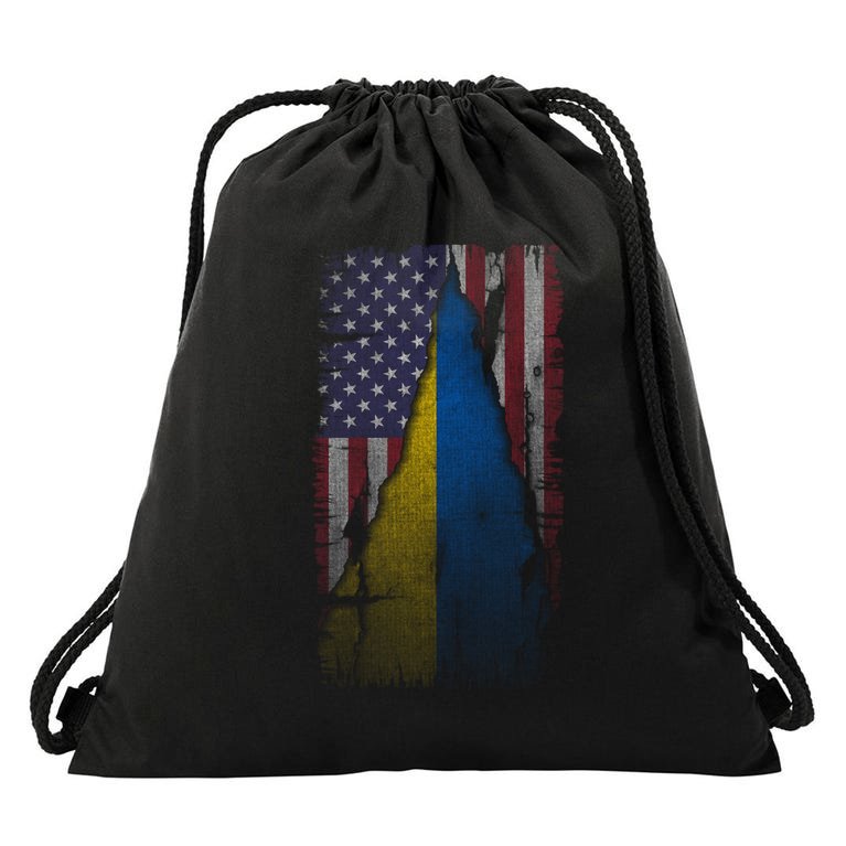 Ukraine And USA Flag Pray For Ukraine Drawstring Bag