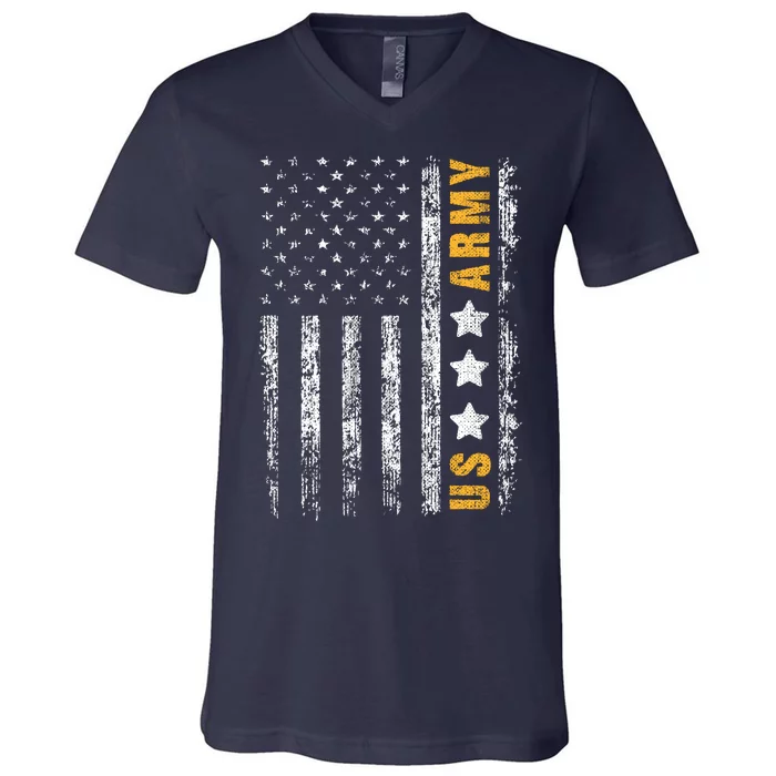 US Army Usa Grunge Flag Army V-Neck T-Shirt