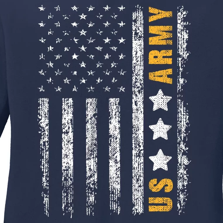 US Army Usa Grunge Flag Army Ladies Long Sleeve Shirt