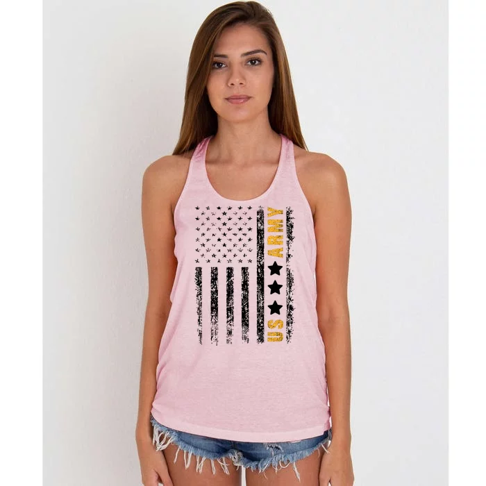 US Army Usa Grunge Flag Army Women's Knotted Racerback Tank