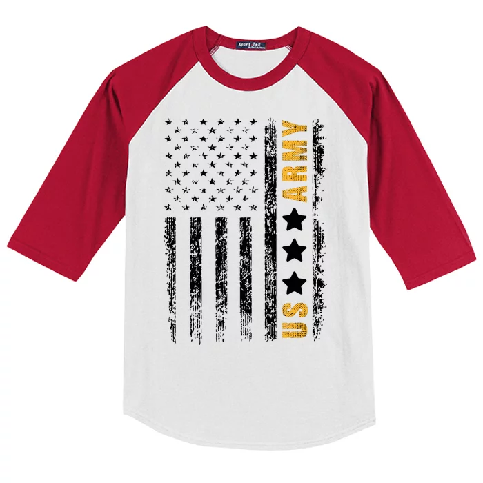 US Army Usa Grunge Flag Army Kids Colorblock Raglan Jersey