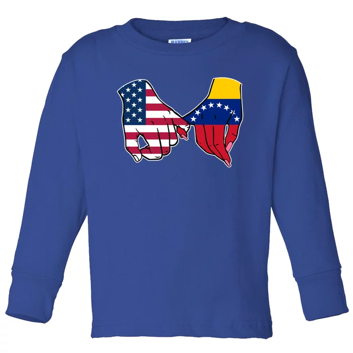 Usa And Venezuela Flags Hands Together Cute Gift Toddler Long Sleeve Shirt