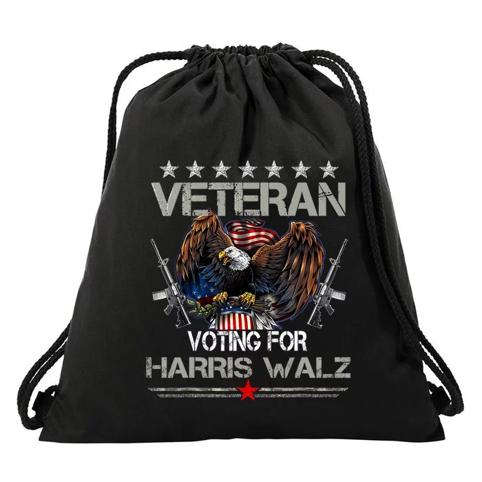 U.S. Army Veteran Voting For Harris Walz Waltz 2024 Drawstring Bag