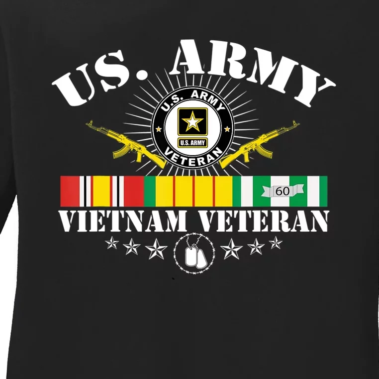 Us Army Vietnam Veteran Usa Flag Vietnam Vet Flag Women Ladies Long Sleeve Shirt