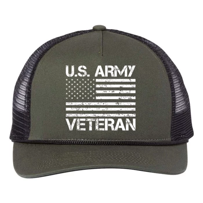 U.S. Army Veteran Flag Army Veterans Gifts Retro Rope Trucker Hat Cap