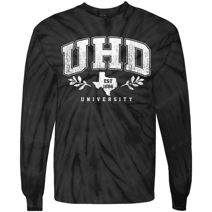 Uhd Arch Vintage College University Athletic Sports Tie-Dye Long Sleeve Shirt