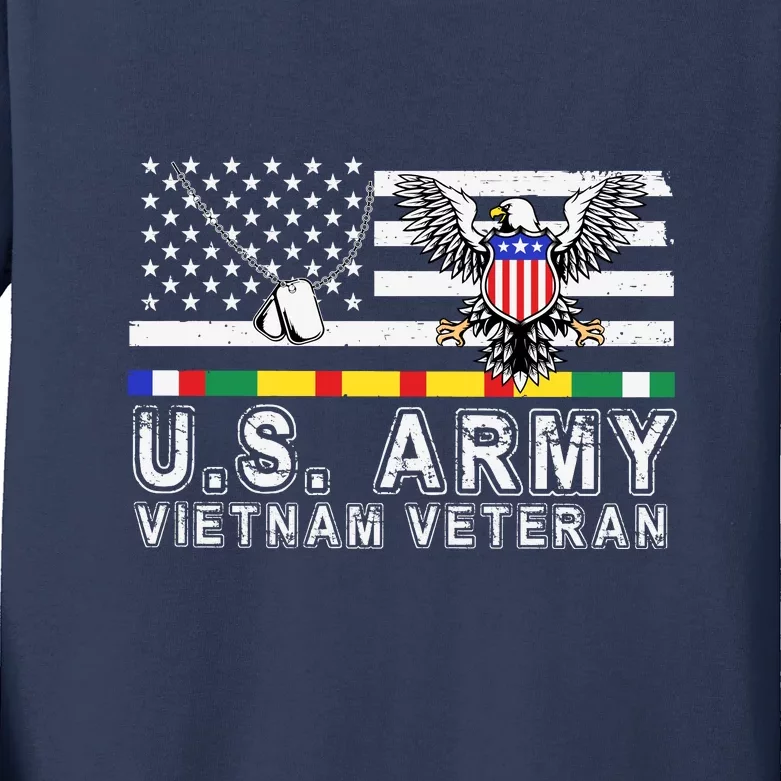 Us Army Vietnam Veteran Usa Flag Patriotic DD214 Kids Long Sleeve Shirt