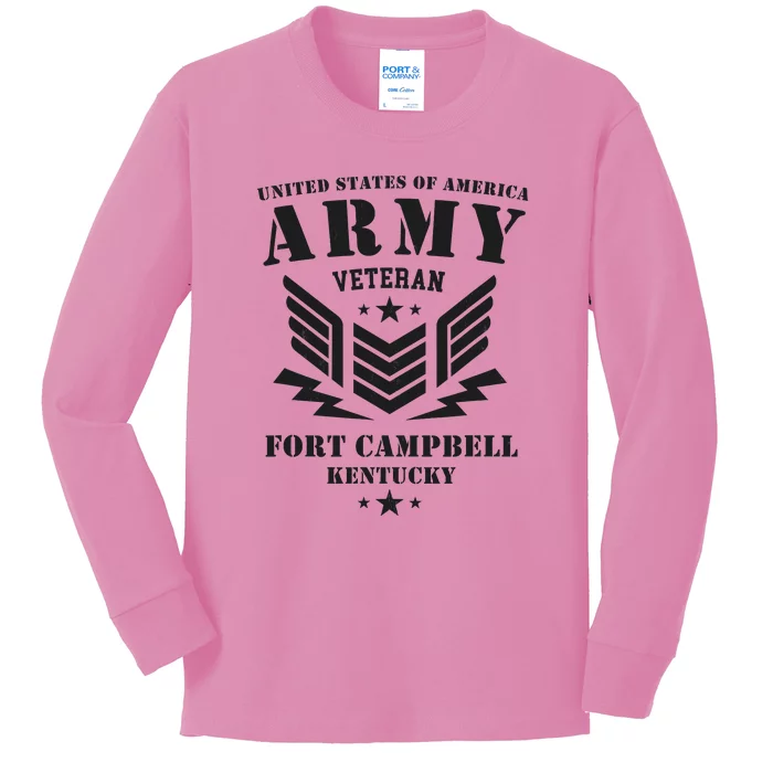 US Army Veteran Fort Campbell Kentucky Kids Long Sleeve Shirt