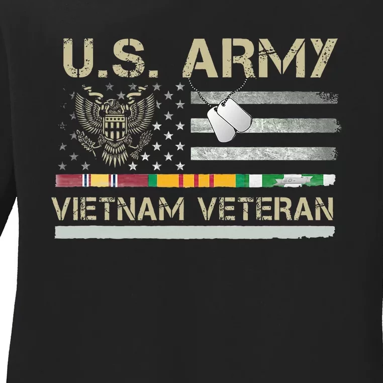 US Army Vietnam Veteran USA Flag Veteran Vietnam Army Ladies Long Sleeve Shirt