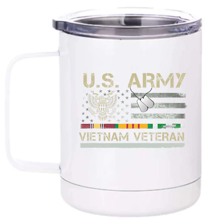 US Army Vietnam Veteran USA Flag Veteran Vietnam Army Front & Back 12oz Stainless Steel Tumbler Cup