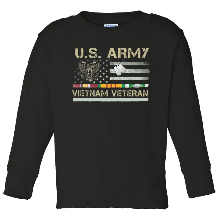 US Army Vietnam Veteran USA Flag  Veteran Vietnam Army Toddler Long Sleeve Shirt