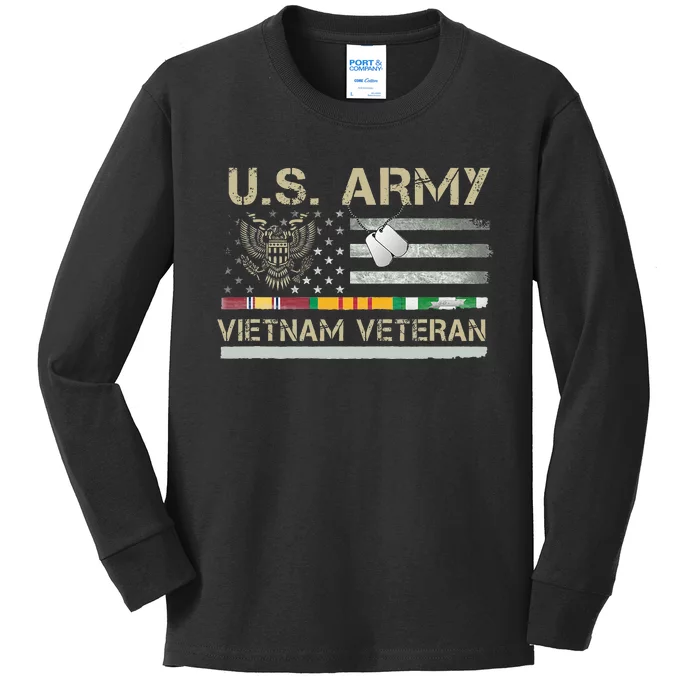 US Army Vietnam Veteran USA Flag  Veteran Vietnam Army Kids Long Sleeve Shirt